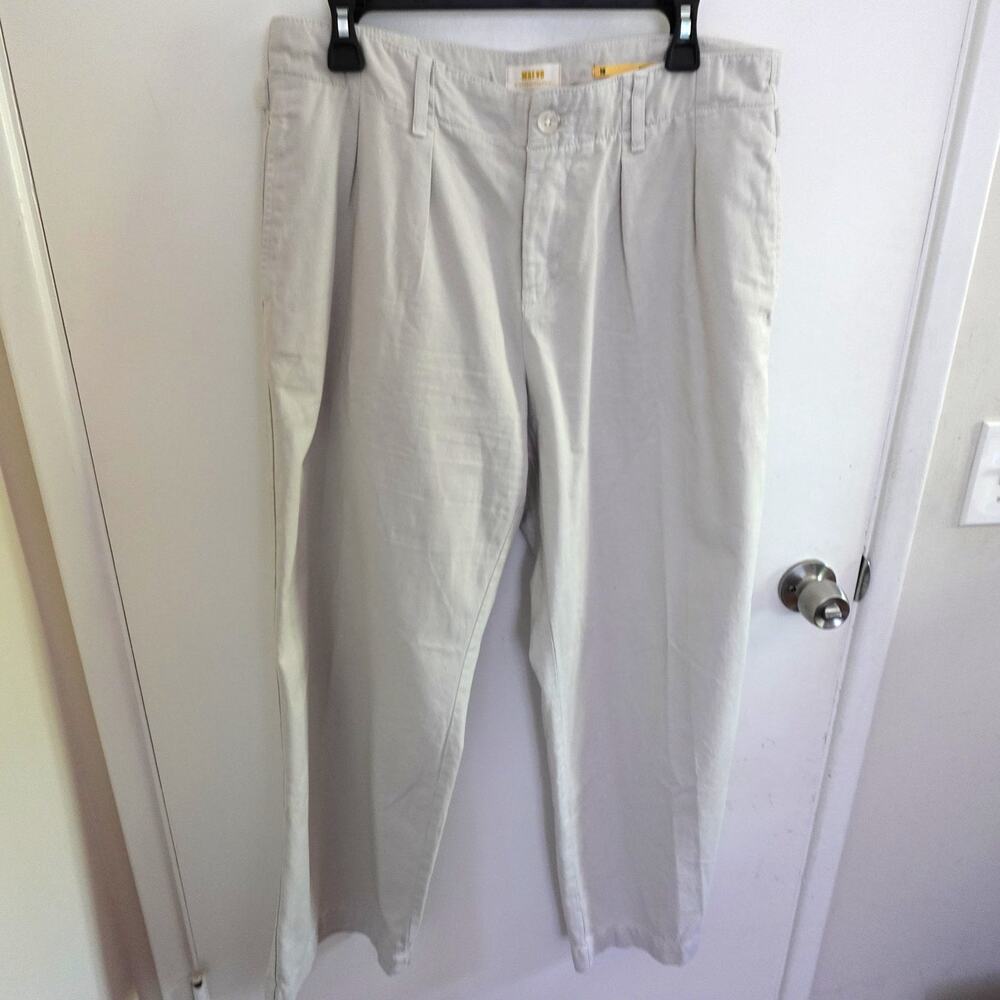 Maeve Anthropologie Pleated Wide-Leg Chino Trousers 100% Cotton Womens 10 Casual - Picture 4 of 13